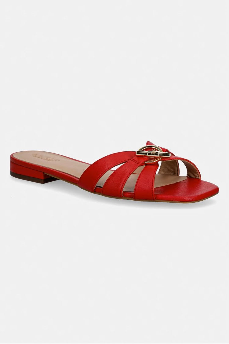 Lauren Ralph Lauren Flat Slide Sandals With Red Straps