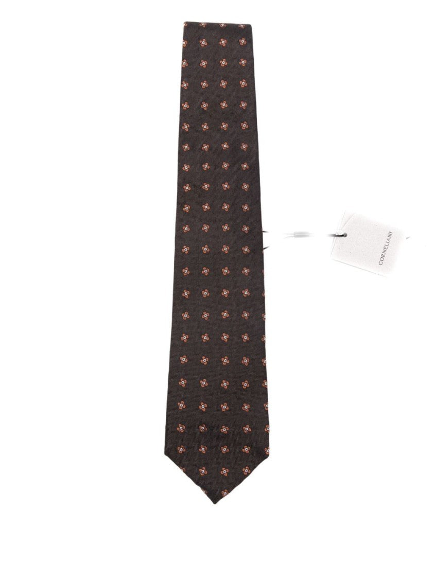 Corneliani Brown Silk Tie With Subtle Herringbone Texture