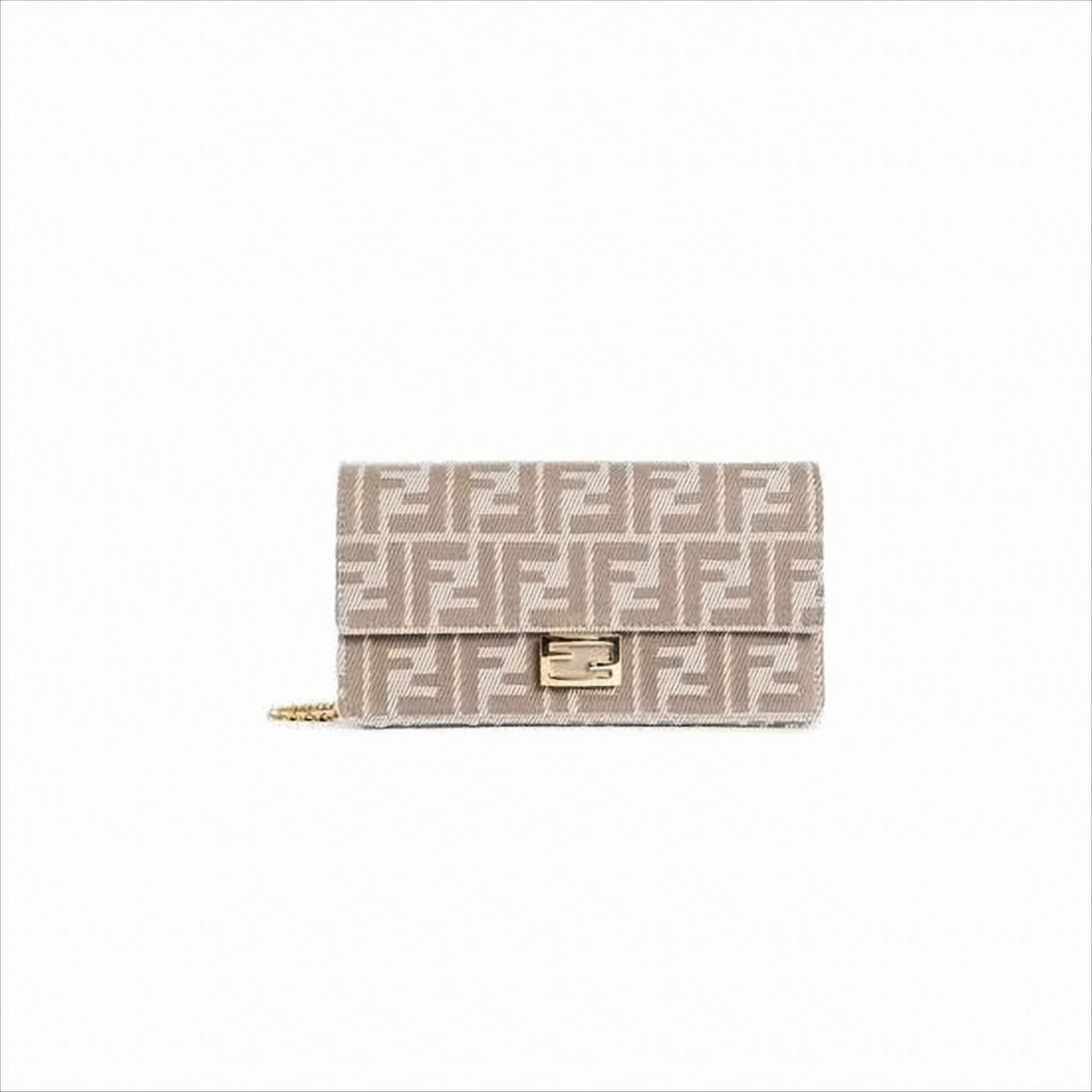 Fendi Monogrammed Textured Shoulder Bag With Gold-Tone Clasp And Chain Strap