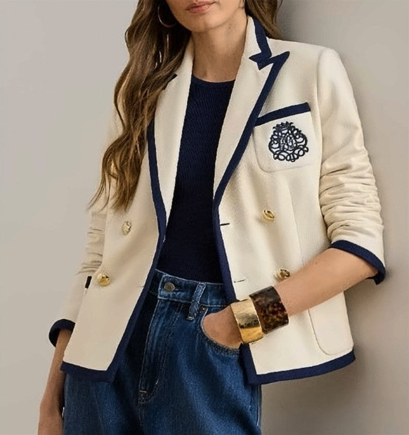 Polo Ralph Lauren Double-Breasted Knit Blazer With Crest Embellishments