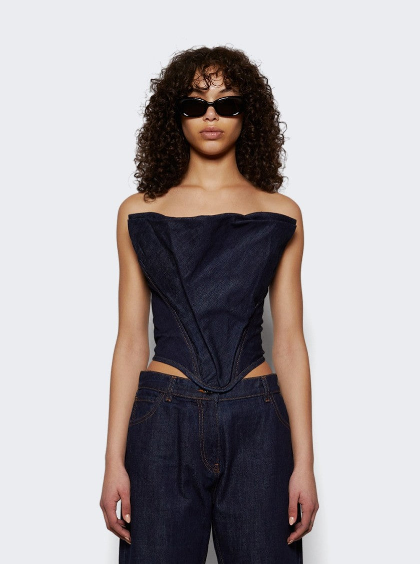 Magda Butrym Draped Strapless Denim Corset Navy