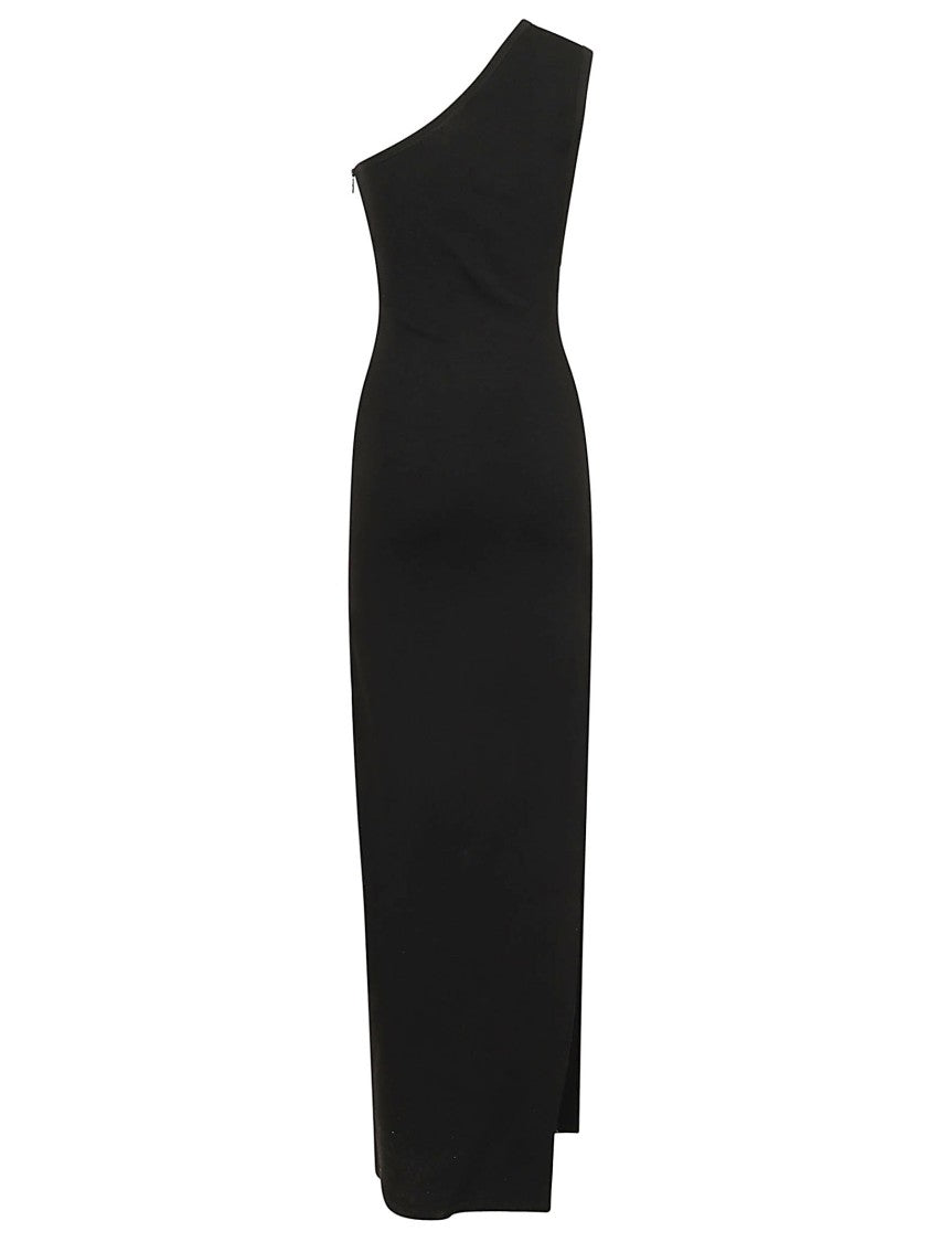 Elisabetta Franchi One-Shoulder Fitted Knit Dress With Golden Tie And Slit
