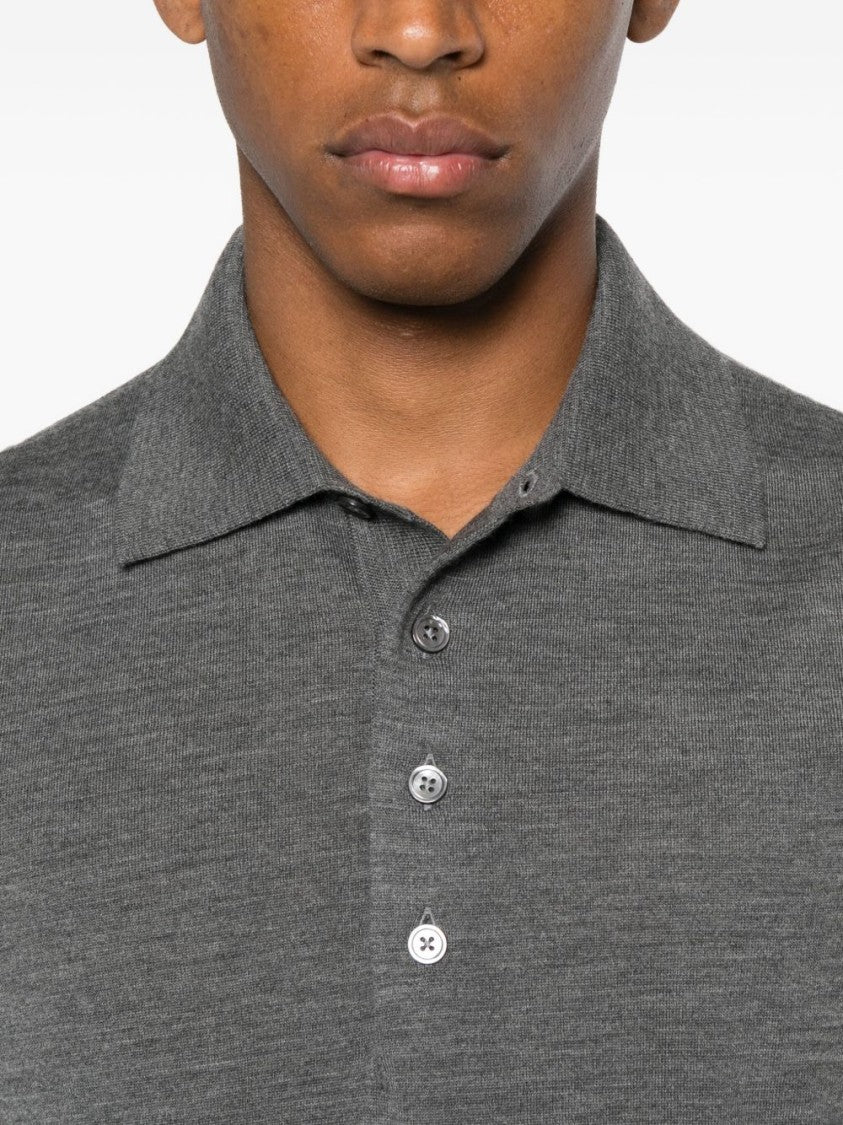 Tom Ford Grey Long-Sleeved Polo Shirt With Classic Collar And Refined Trim