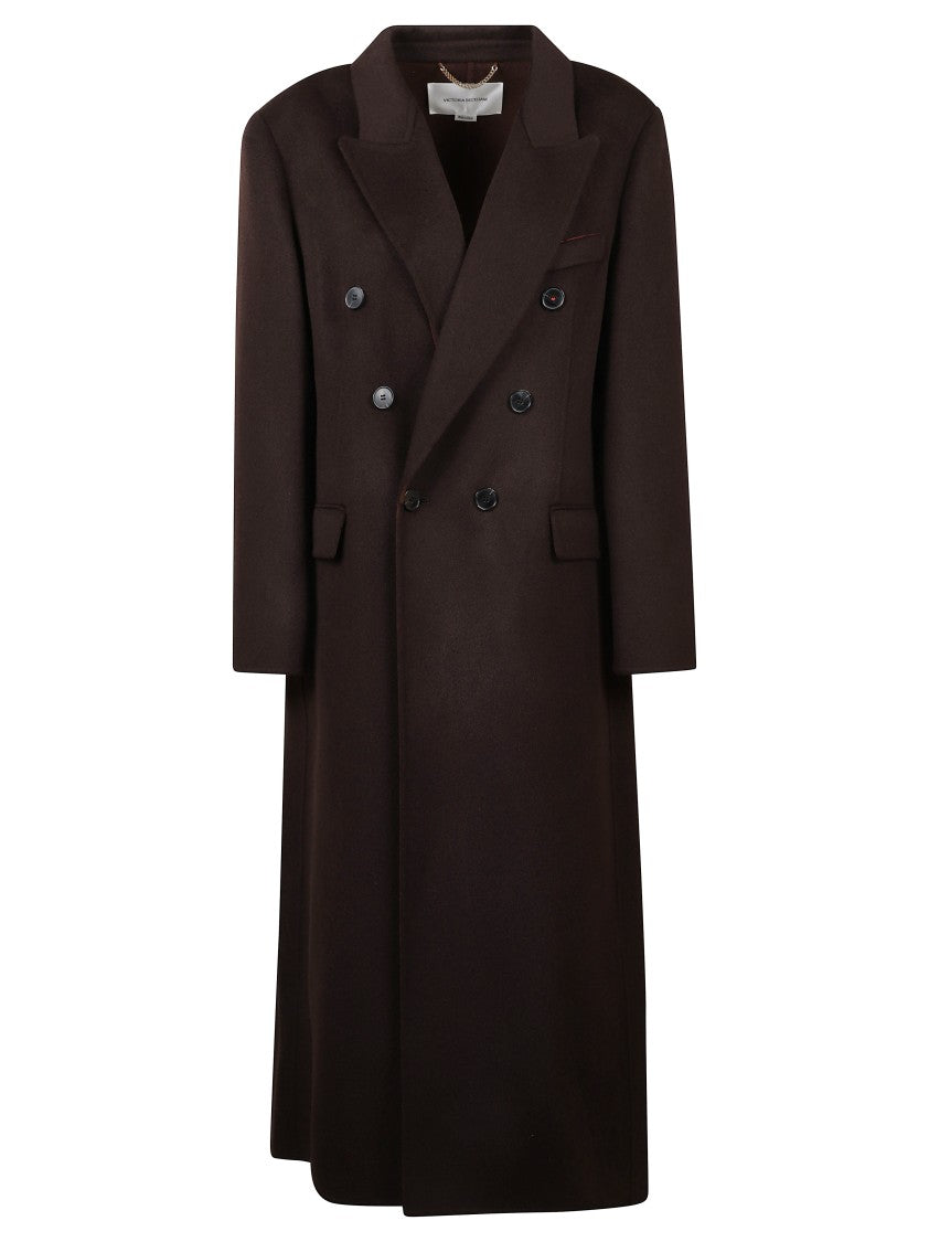 Victoria Beckham Double-Breasted Long Coat With Tailored Silhouette