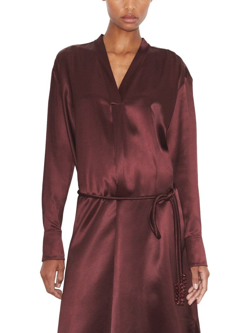 Tory Burch Asymmetric Viscose Shirtdress With Deep Burgundy Tone