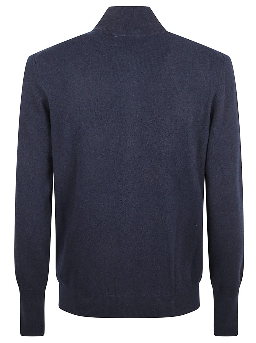 Ballantyne Classic Blue Wool Sweater With Ribbed Details