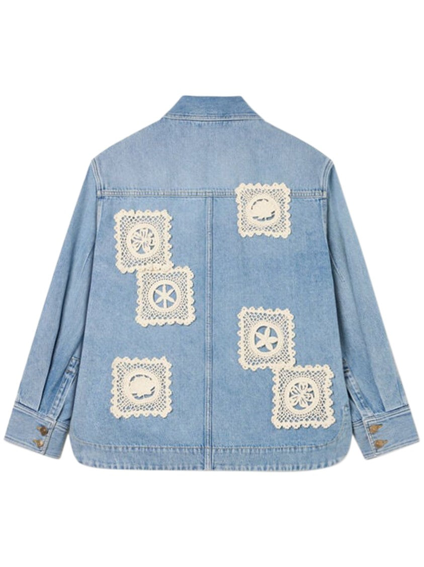 Alanui Island Diary Light Blue Crochet Denim Overshirt