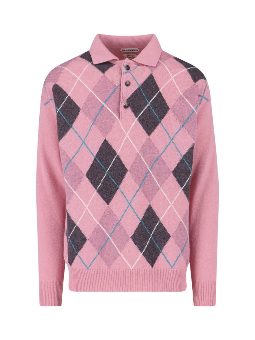 J. W. Anderson Pink Geometric Knit Classic Collar Sweater