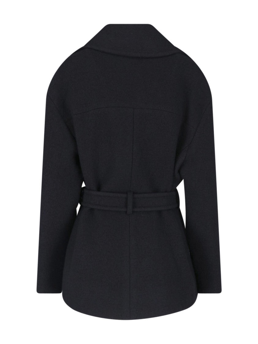 Balmain Tailored Virgin Wool Coat With Oversized Buckle Detail