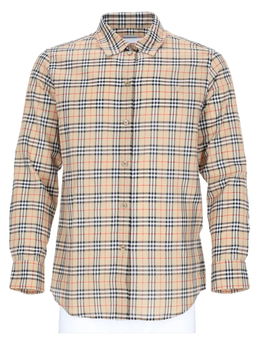 Burberry Beige Checkered Cotton Button-Down Casual Shirt