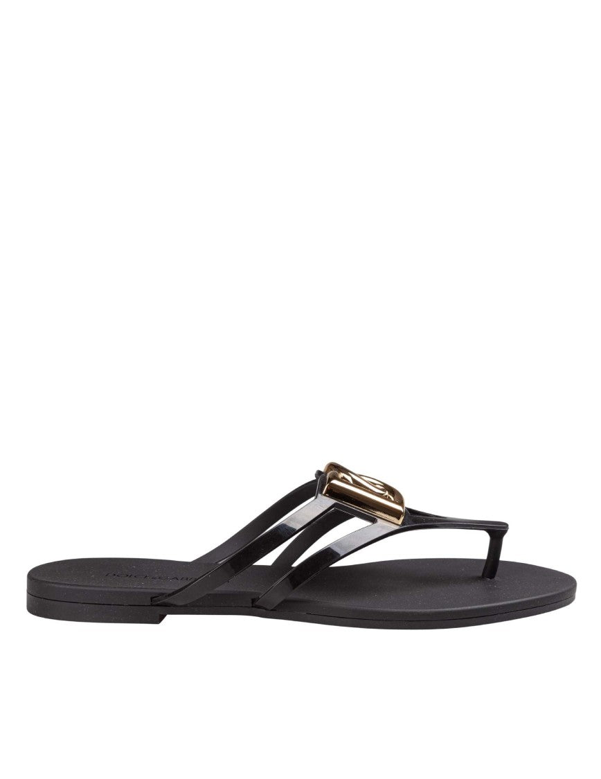 Dolce & Gabbana Rubber Beachwear Slides With Gold-Tone Logo Accents