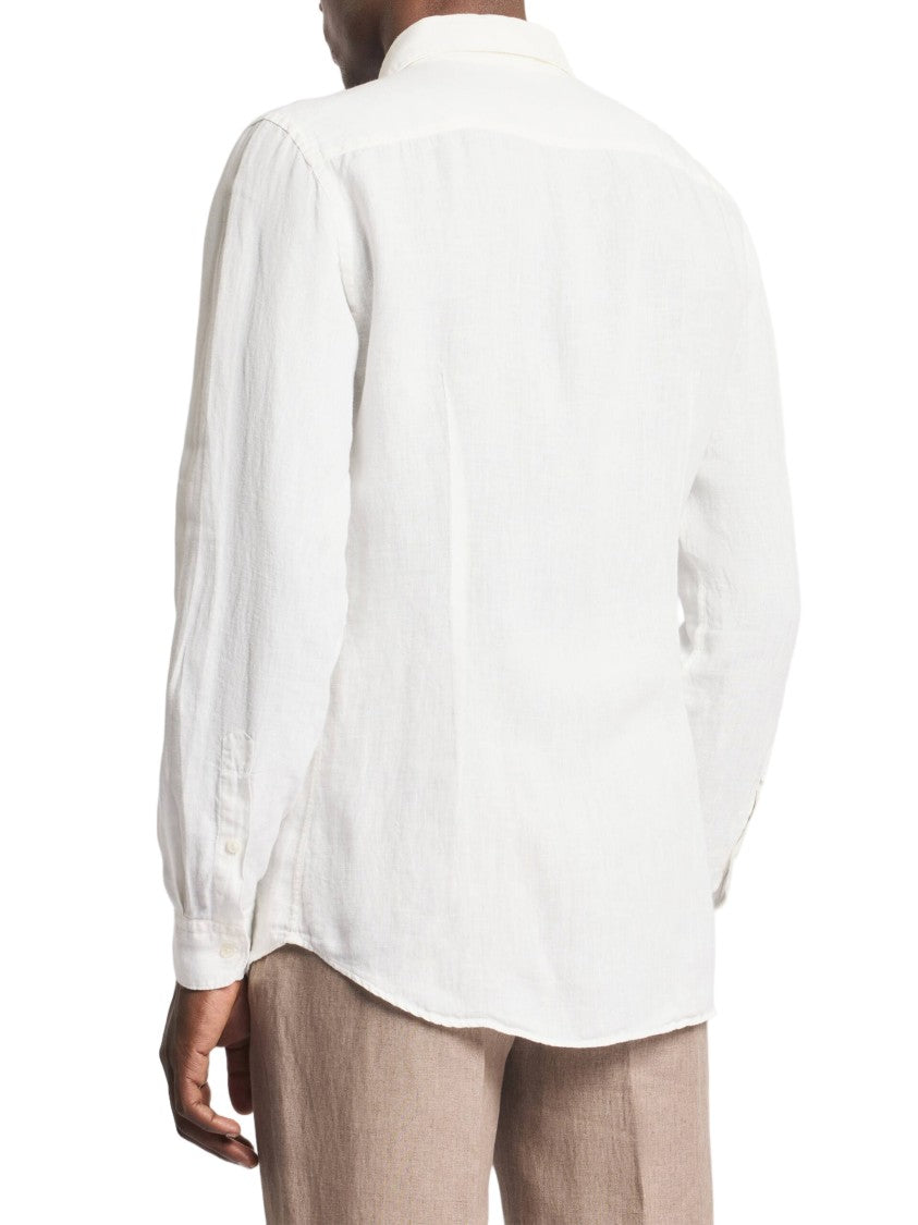 Fay White Long-Sleeve Button-Down Textured Shirt