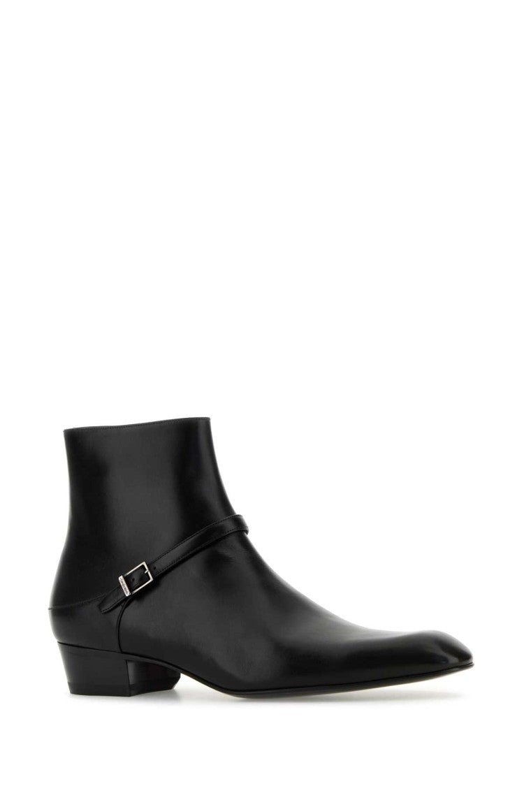 Saint Laurent Black Leather Augustin Ankle Boots