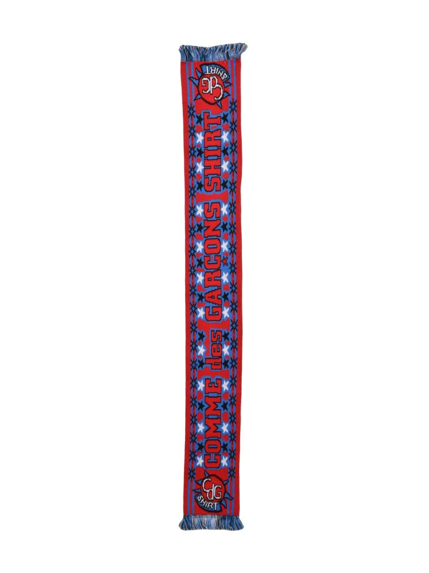 Comme Des Garçons Red/Sky Blue Fringed Tassels Acrylic Scarf