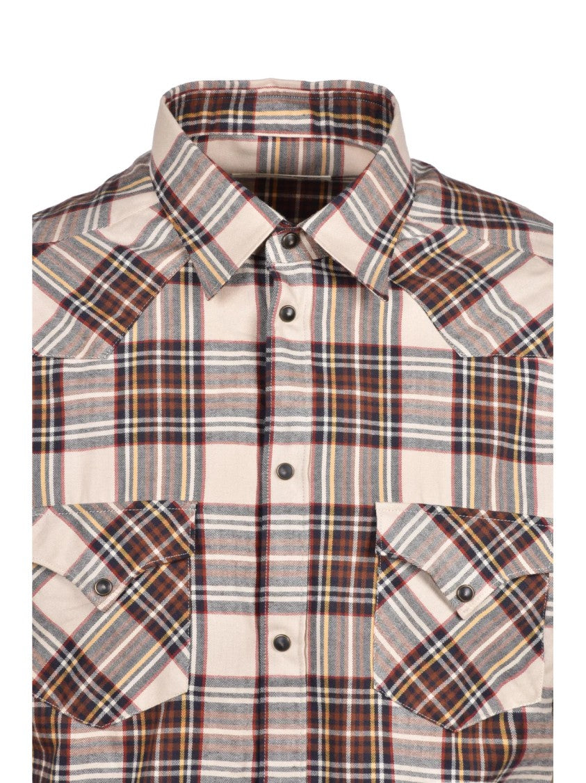 Deuxieme Beige/Brown Plaid Cotton Flannel Shirt