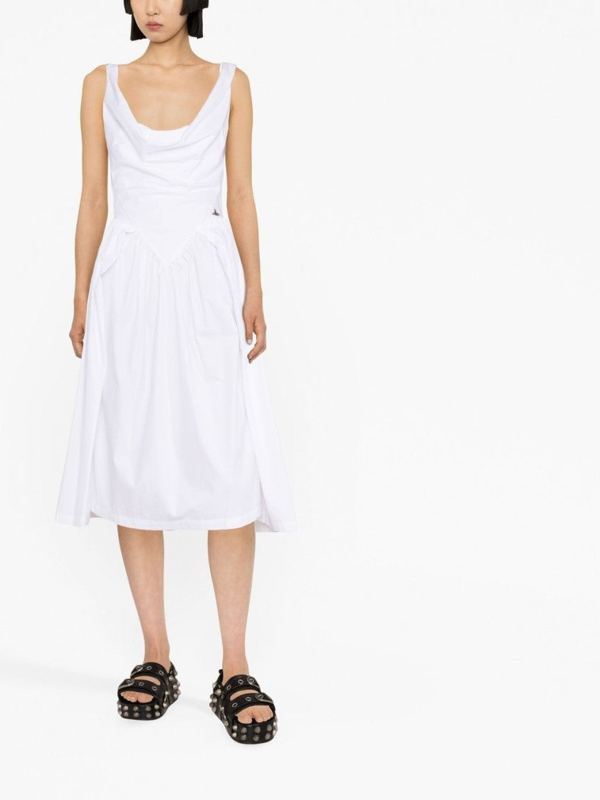 Vivienne Westwood Draped Midi Dress With Fitted Bodice And Gathered Skirt