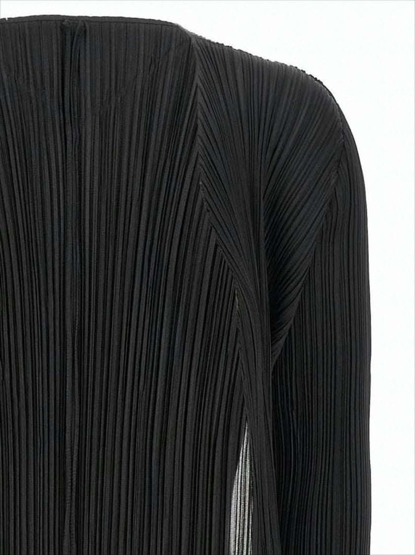 Pleats Please Pleated Black Midi Dress With Three-Quarter Sleeves