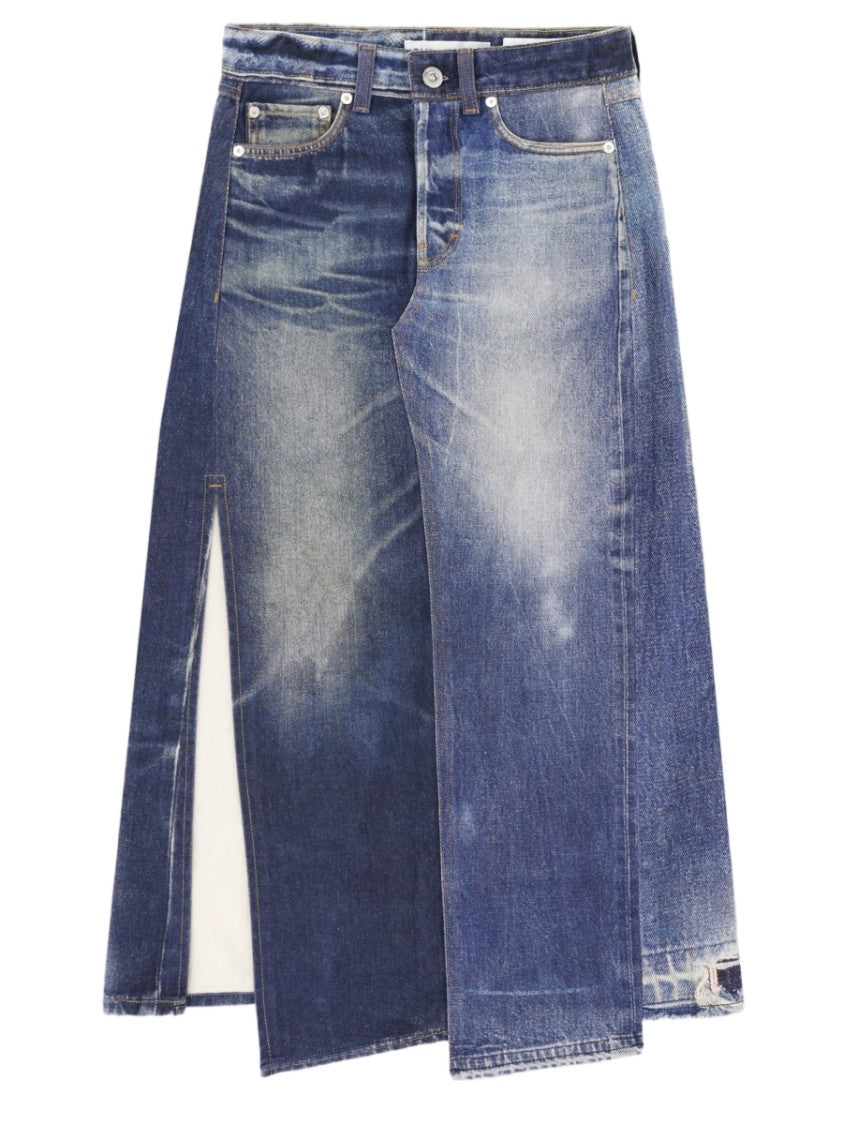 Our Legacy Patchwork Denim Midi Skirt With Front Slit