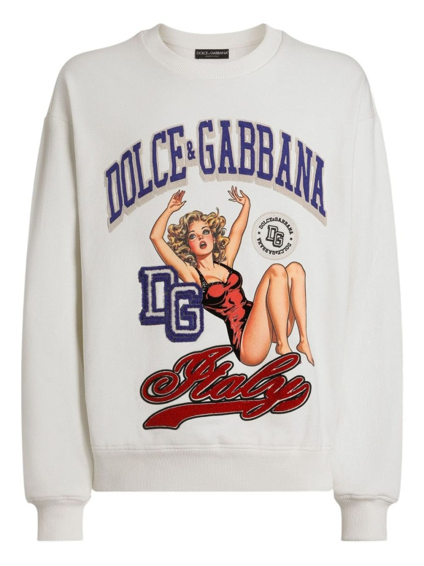 Dolce & Gabbana Graphic Print Crew Neck Sweatshirt With Ribbed Cuffs