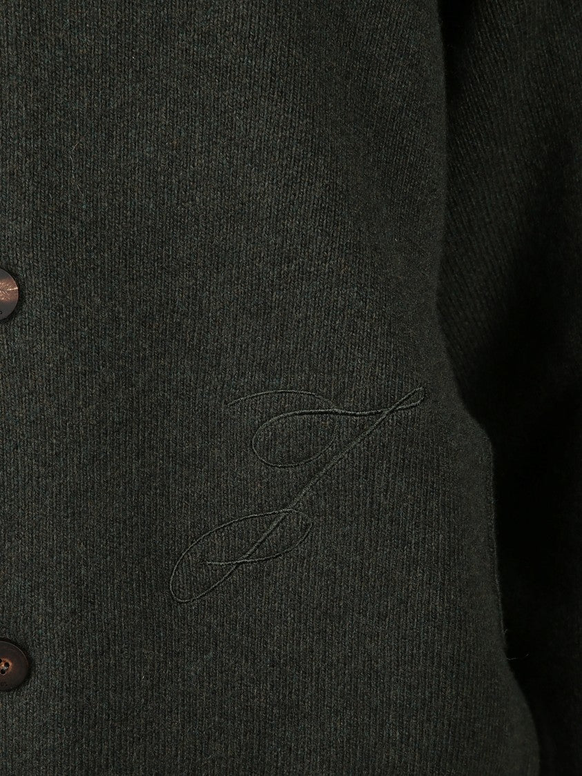 Jacquemus Dark Green Wool Cardigan With Ribbed Collar