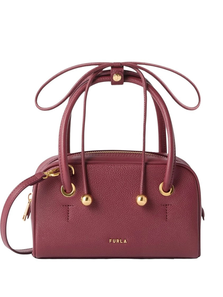Furla Burgundy Poppy Mini Pebbled Leather Handbag