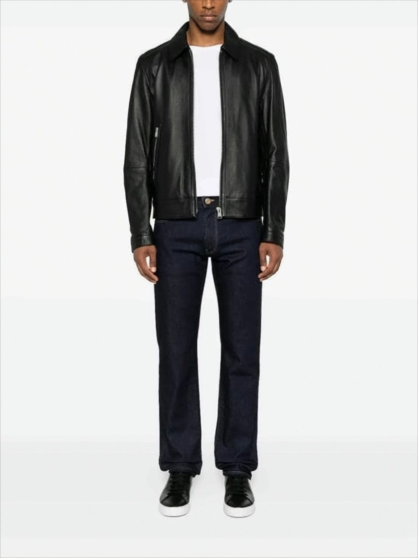 Hugo Boss Lambskin Leather Jacket With Classic Collar