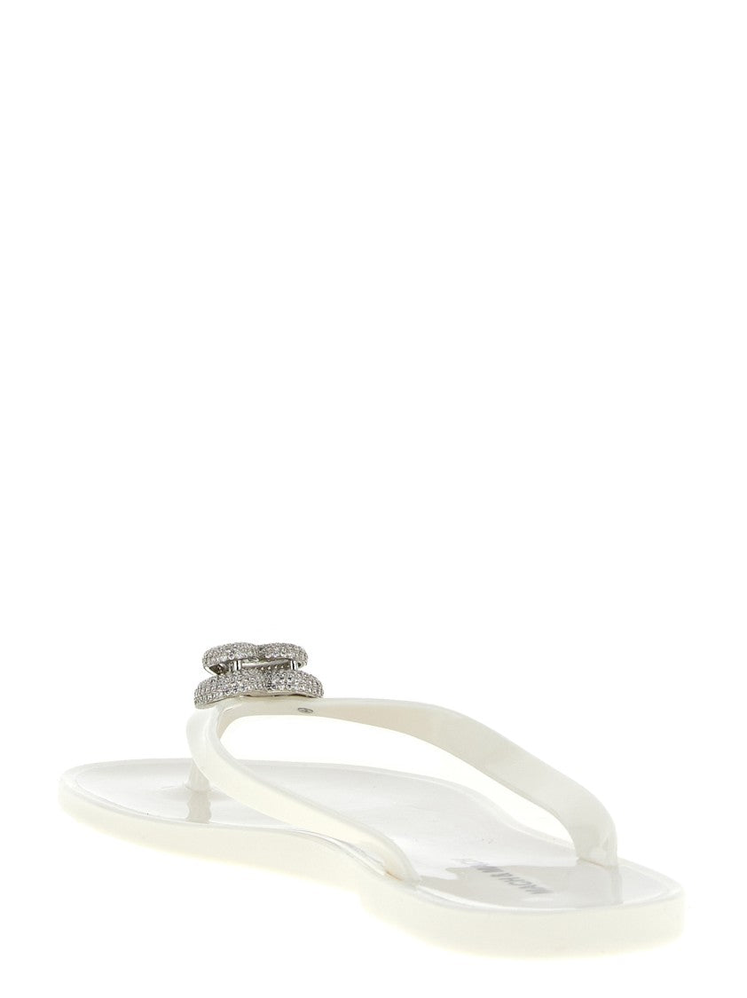 Mach & Mach Rubber 'Double Heart' Sandals With Crystal Embellishment