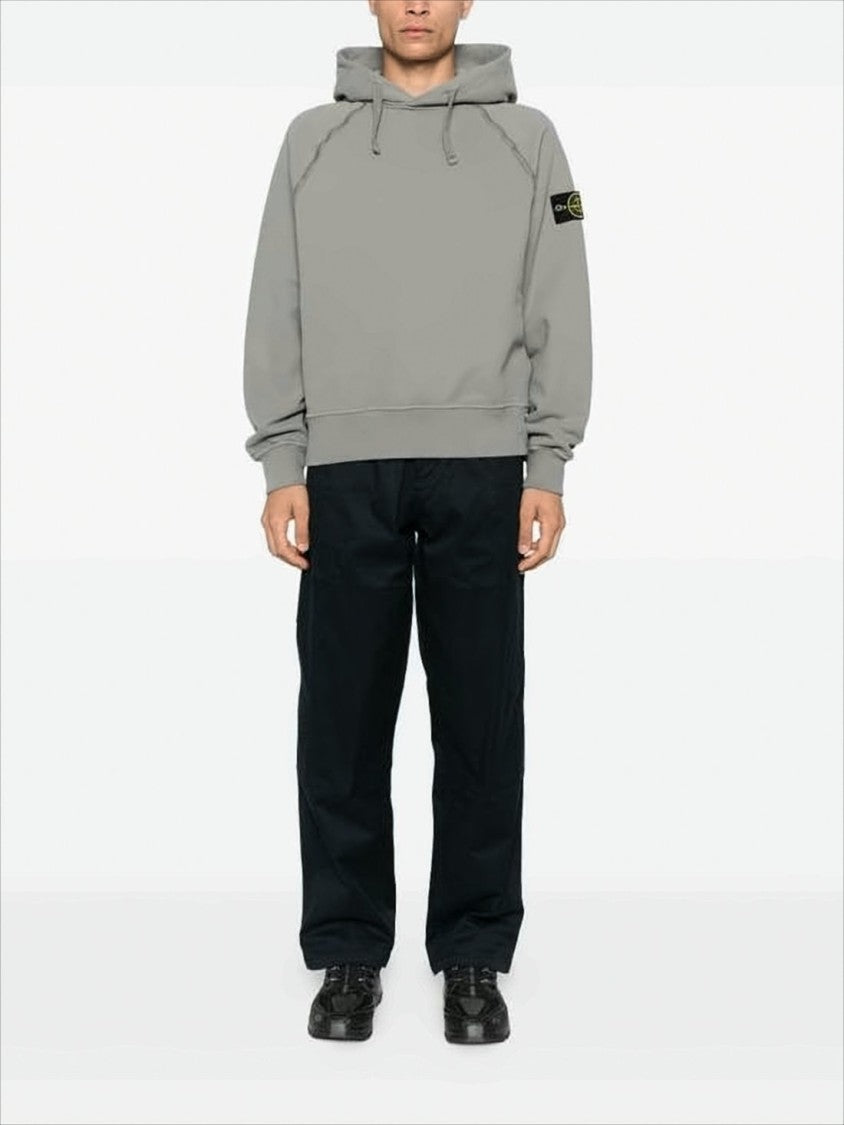 Stone Island Relaxed Fit Grey Hoodie With Signature Patch Logo