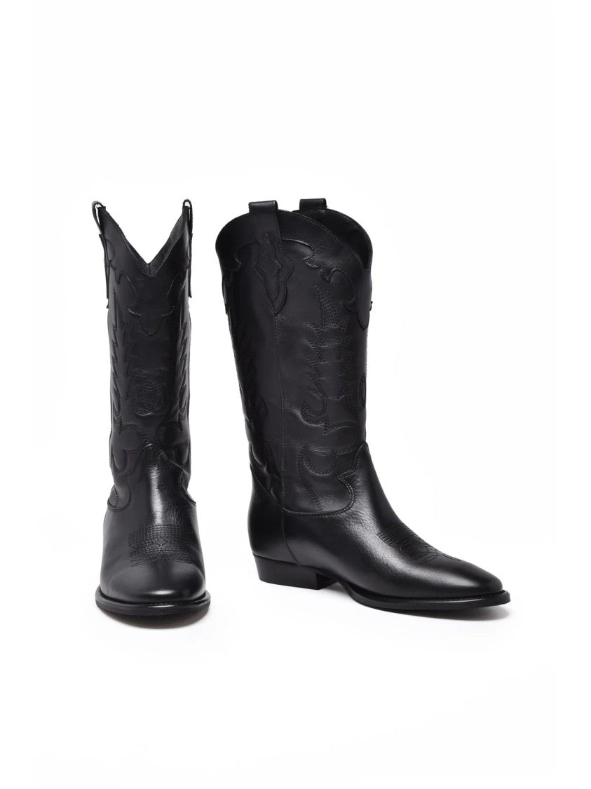 Gisel Moire Black Leather Western Boots