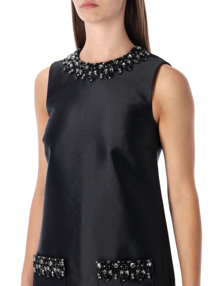 Self-Portrait Black Taffeta Embellished Mini Dress