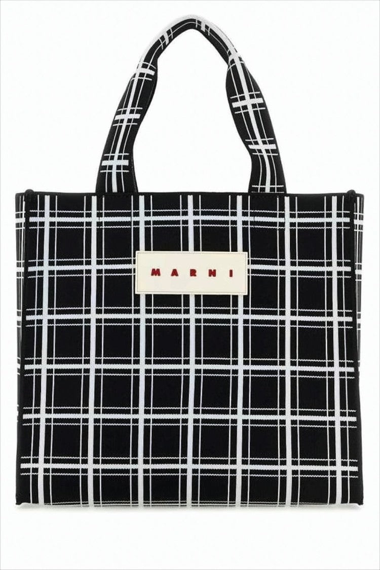 Marni Rectangular Checkered Shoulder Bag With Prominent Patch