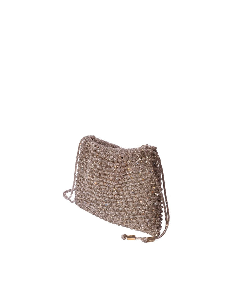 Hibourama Compact Light Peach Crystal Mesh Shoulder Bag