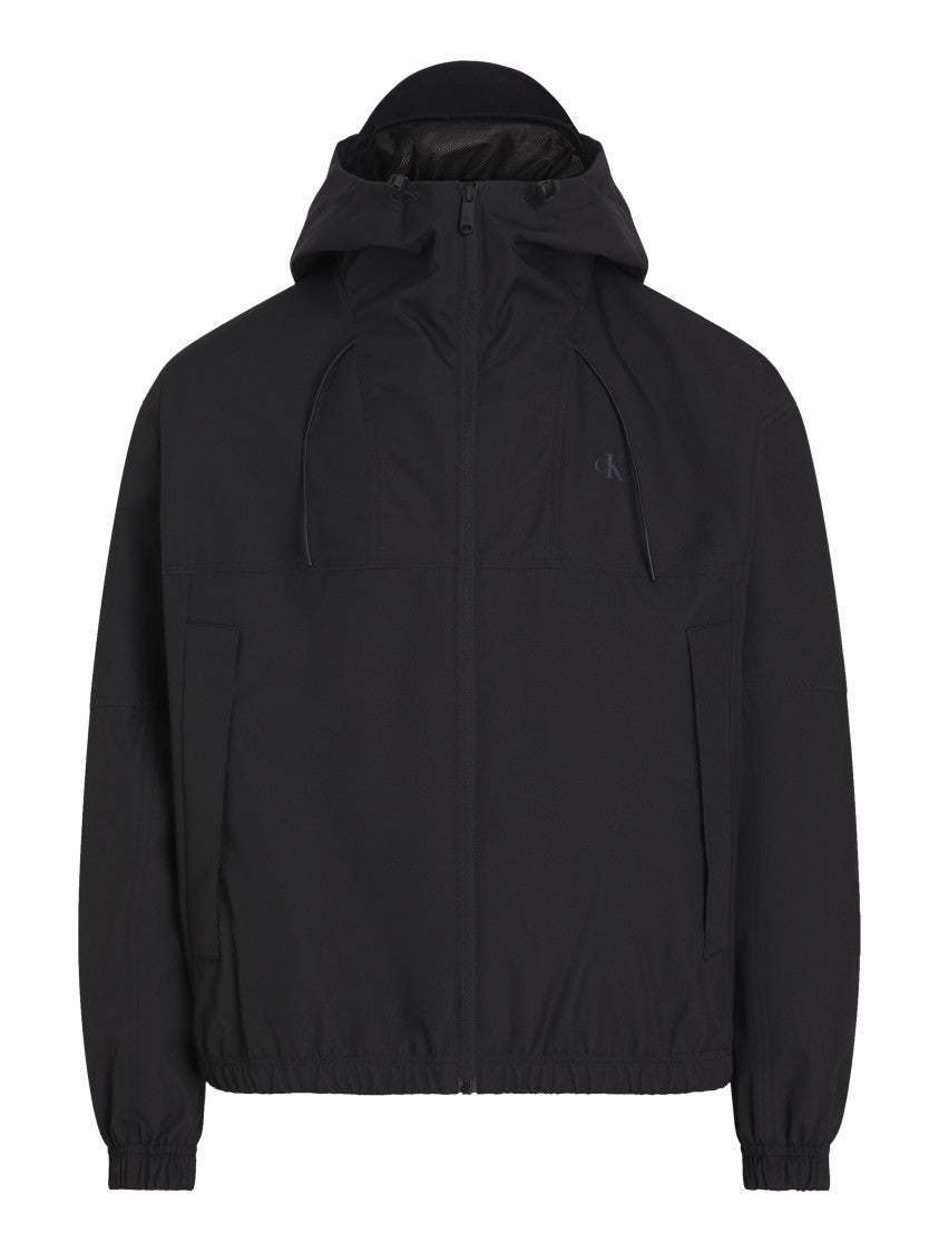 Calvin Klein Waterproof Black Drawstring Hood Jacket With Multiple Pockets