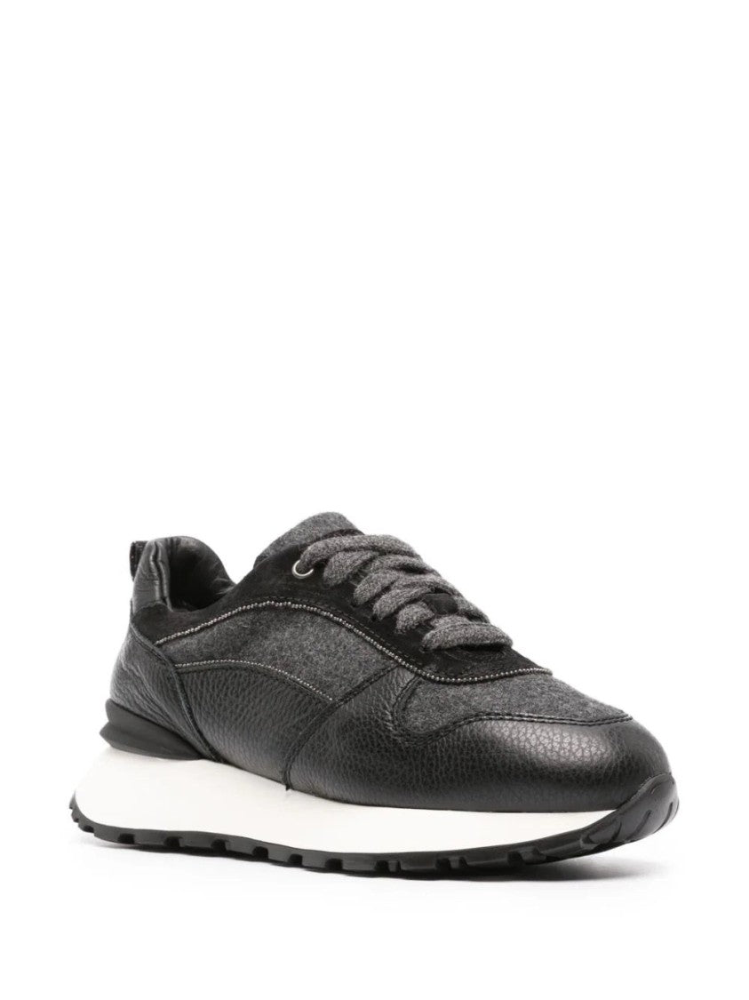 Doucal's Black Leather And Wool Trainers