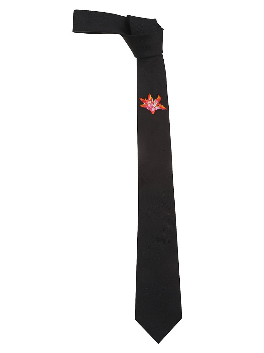Alexander Mcqueen Black Lily Silk Tie