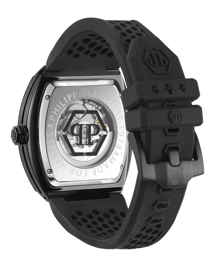 Philipp Plein Bold Black Skeleton Automatic Watch With Preciosa Crystals