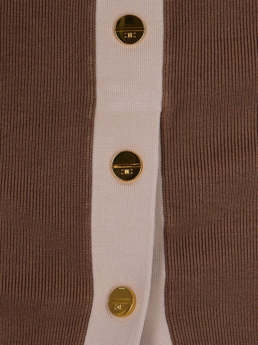 Elisabetta Franchi Ribbed Knit Top With Back Split And Gold-Tone Buttons