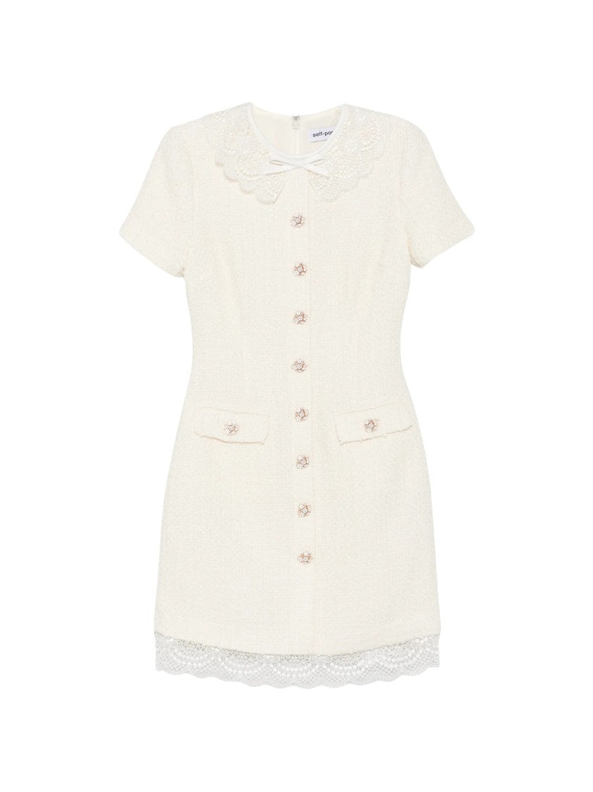 Self-Portrait White Boucle Structured Mini Dress
