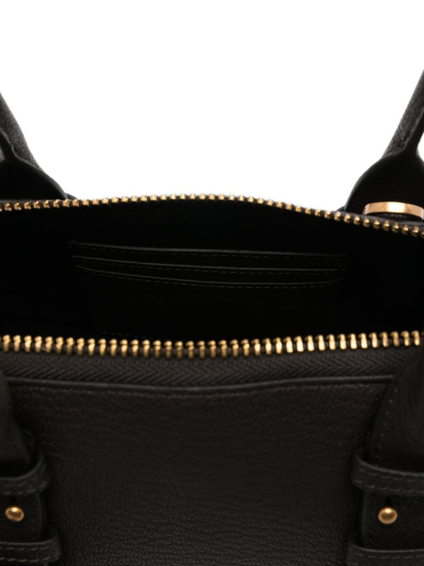 Pinko Pebbled Black Gold-Tone Accent Handbag