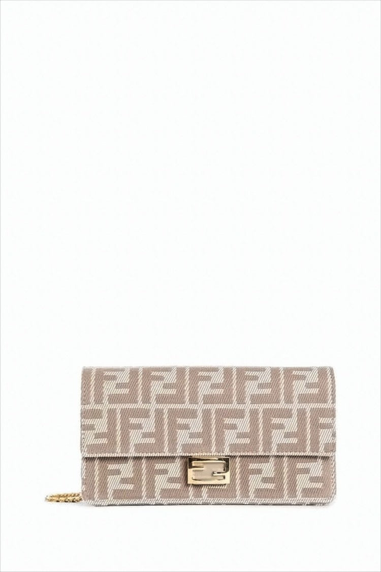 Fendi Monogrammed Textured Shoulder Bag With Gold-Tone Clasp And Chain Strap