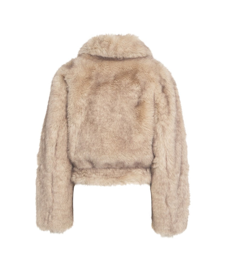 Stand Studio Cropped Faux Fur Jacket With Classic Collar
