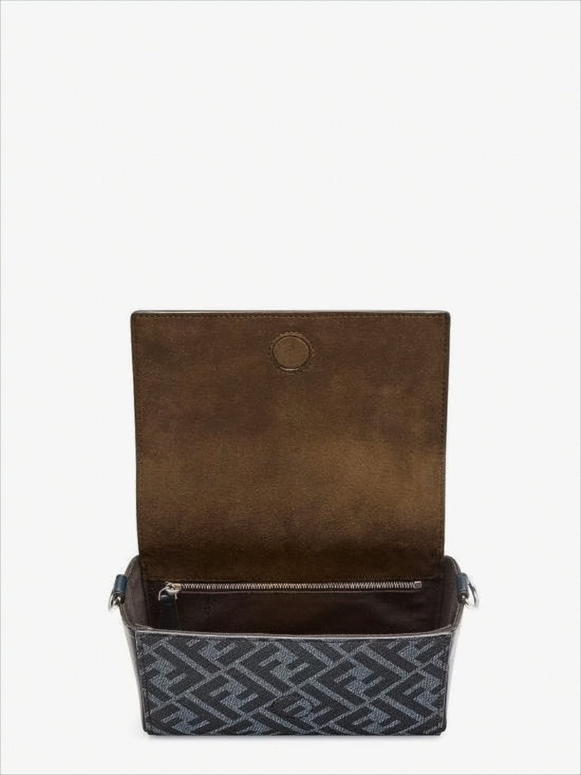 Fendi Sleek Rectangular Crossbody Bag With Textured Fabric And Metallic Logo