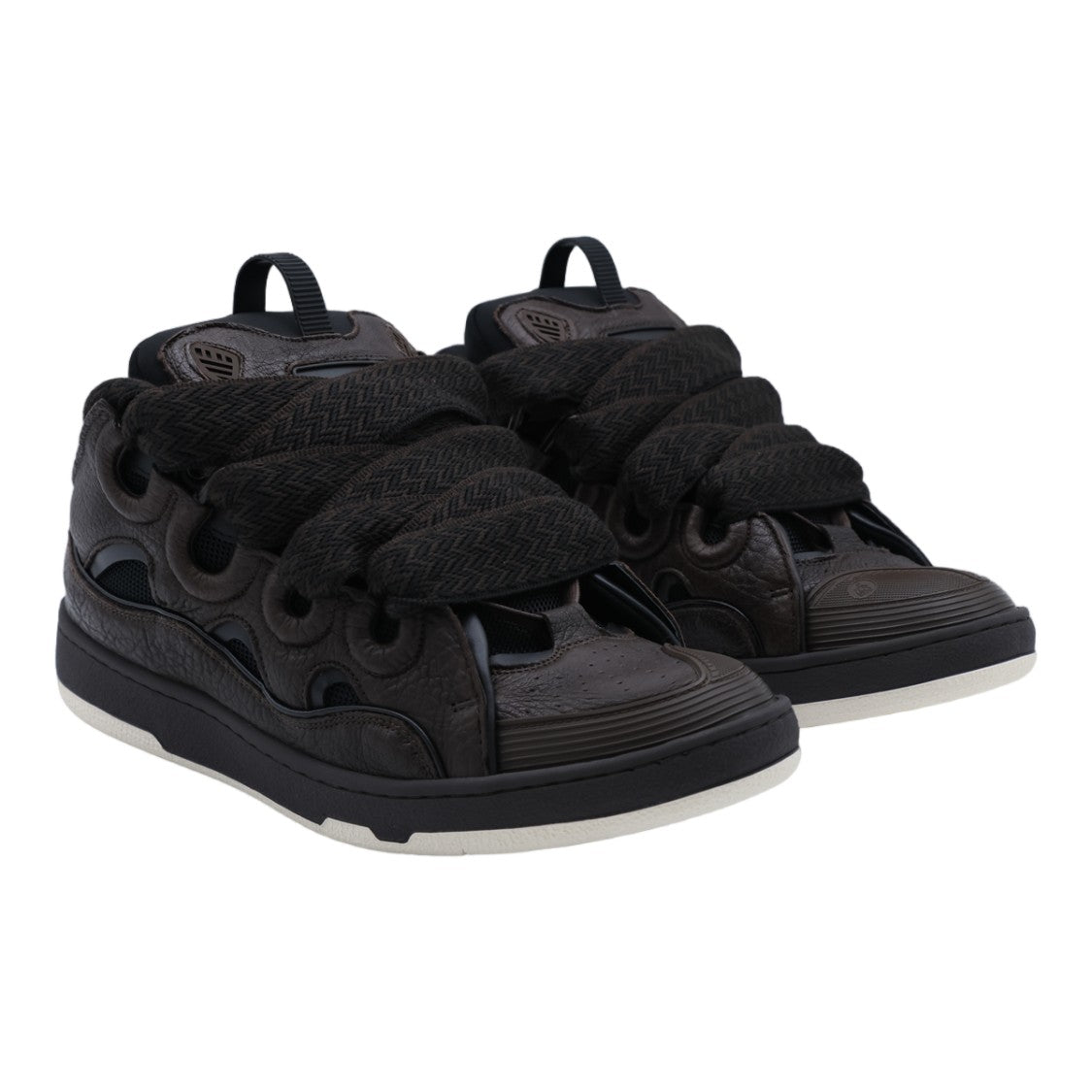 Lanvin Black Textured Herringbone Lace Sneakers