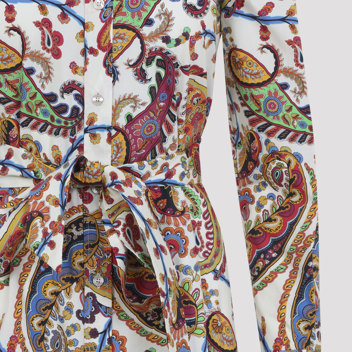 Etro Multicolor Paisley Midi Dress With Belted Waist