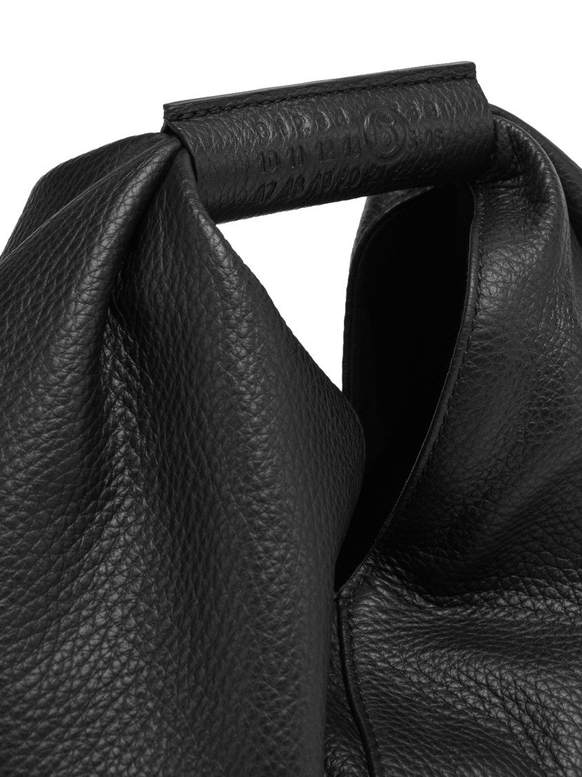 Mm6 By Maison Margiela Small Black Hammered Leather Handbag With Top Handle