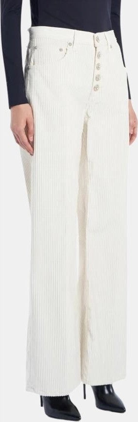 Dondup Wide-Leg White Corduroy Pants With Functional Pockets