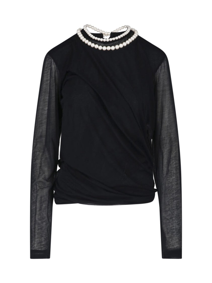Junya Watanabe Black Pearl Embellished Cotton Top