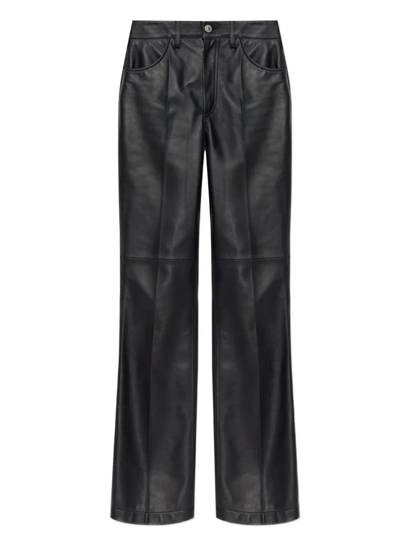 The Attico Tailored Wide-Leg Black Pants In Lamb Skin