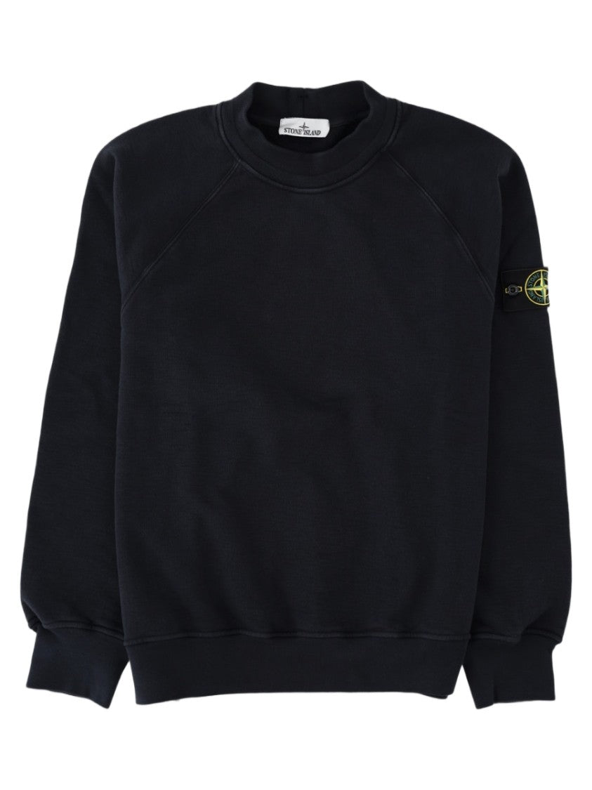 Stone Island Blue Crewneck Logo Cotton Sweatshirt