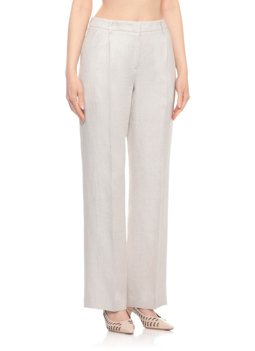 Lardini Beige Prince Of Wales Linen Formal Pants
